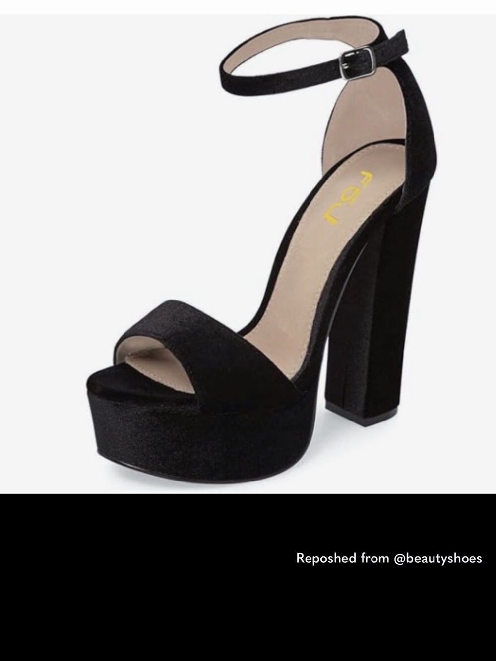 FSJ Black Suede Platform Ankle Strap Block Heel Sandals